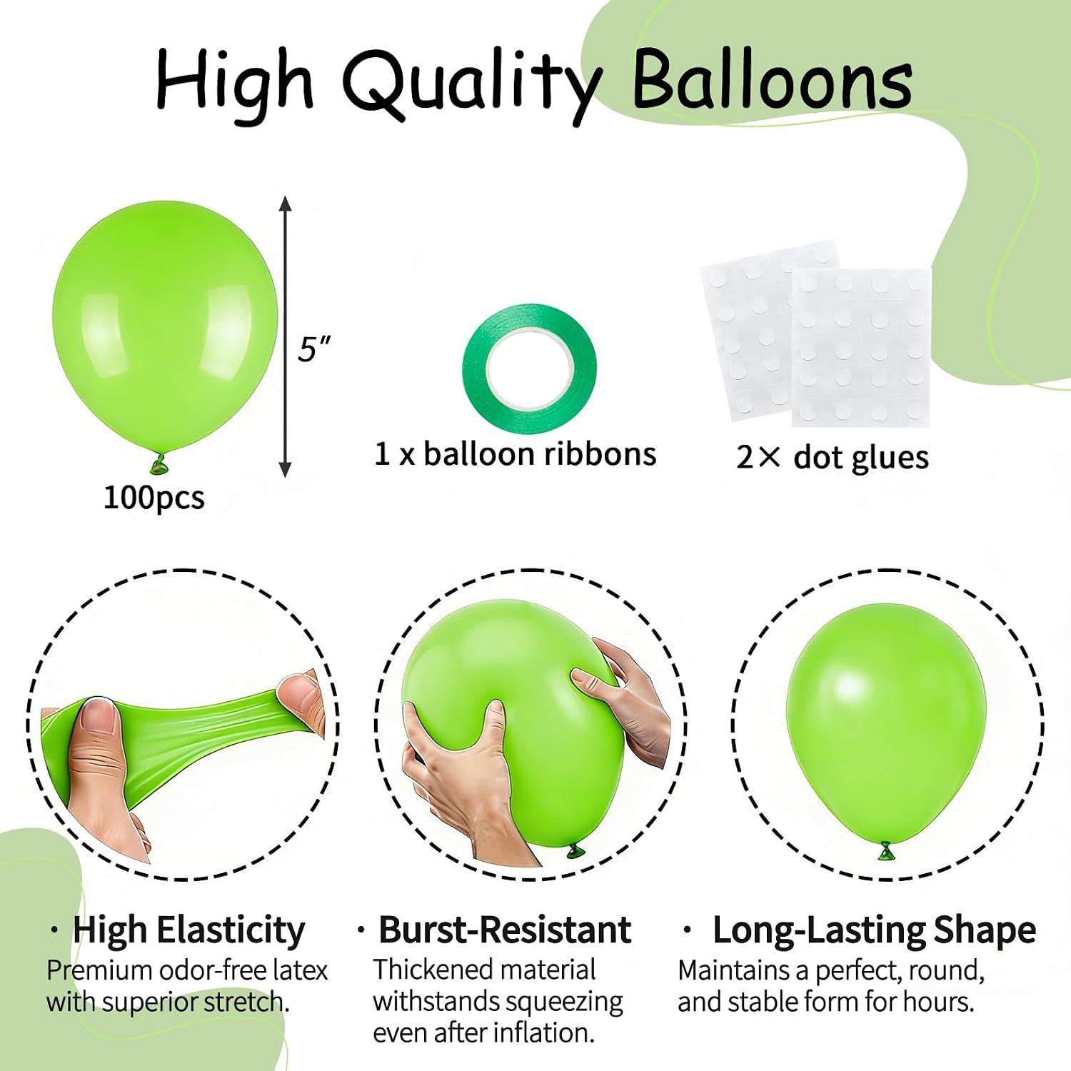 100Pcs 5 Inch Neon Green Latex Balloons, Mini Garland Fillers, Jungle Party Decor