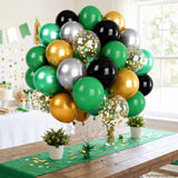 Metallic Silver, Green, Gold Balloons with Confetti, Party Decoration Supplies