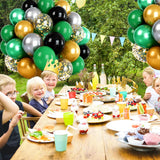 Metallic Silver, Green, Gold Balloons with Confetti, Party Decoration Supplies