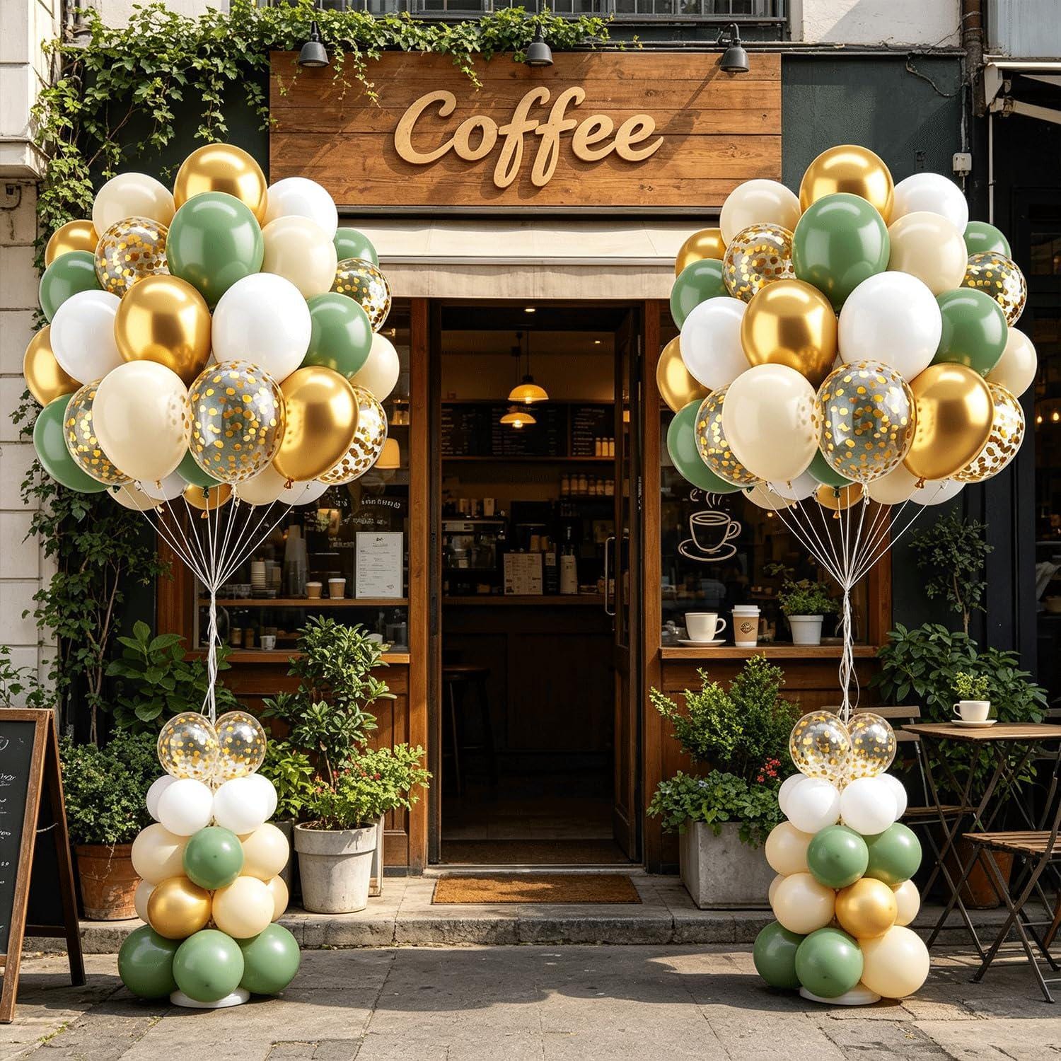 Sage Green Gold Balloon Arch Kit, Olive Metallic Sand Confetti Wedding Party Decor