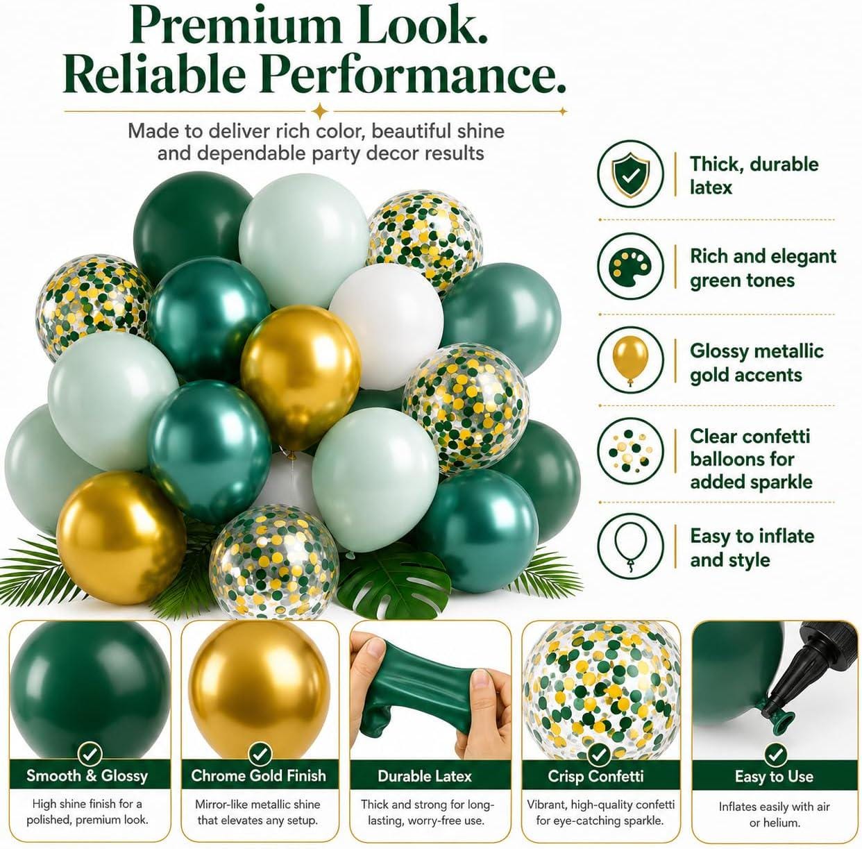Green Gold Balloon Arch Kit, Graduation Party Decoration Supplies