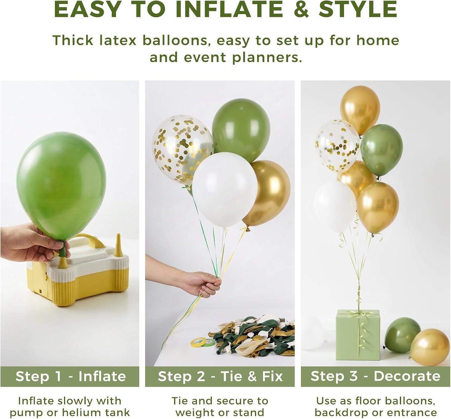 Sage Green Gold White Confetti Balloon Garland Kit, Boho Party Decorations