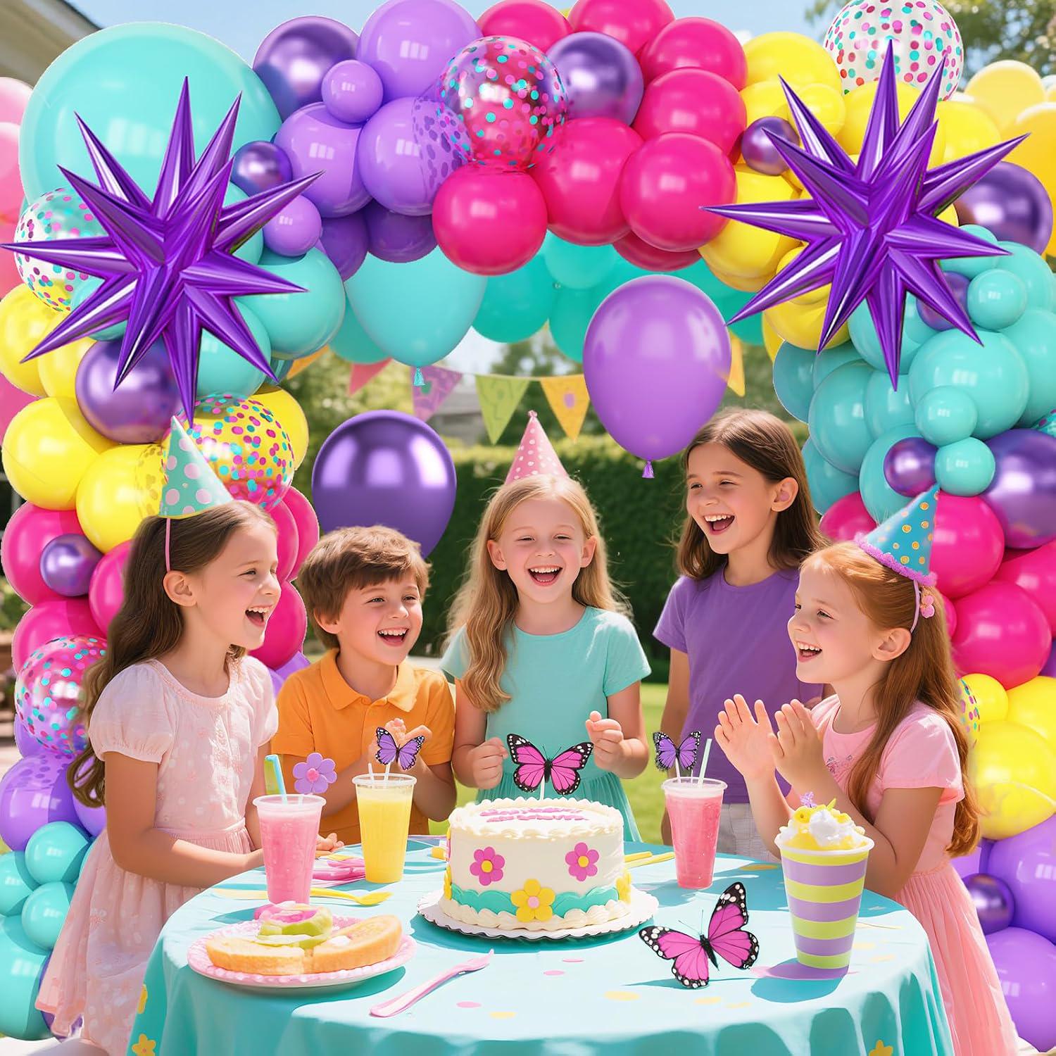 Purple Blue Pink Teal Yellow Balloon Arch Garland Kit | Kids Birthday Party Decor