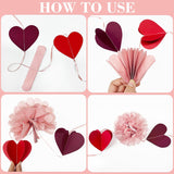 Dusty Rose Pink Party Decor Set | Tissue Pom Poms, Heart Garland (Valentine, Baby Shower)