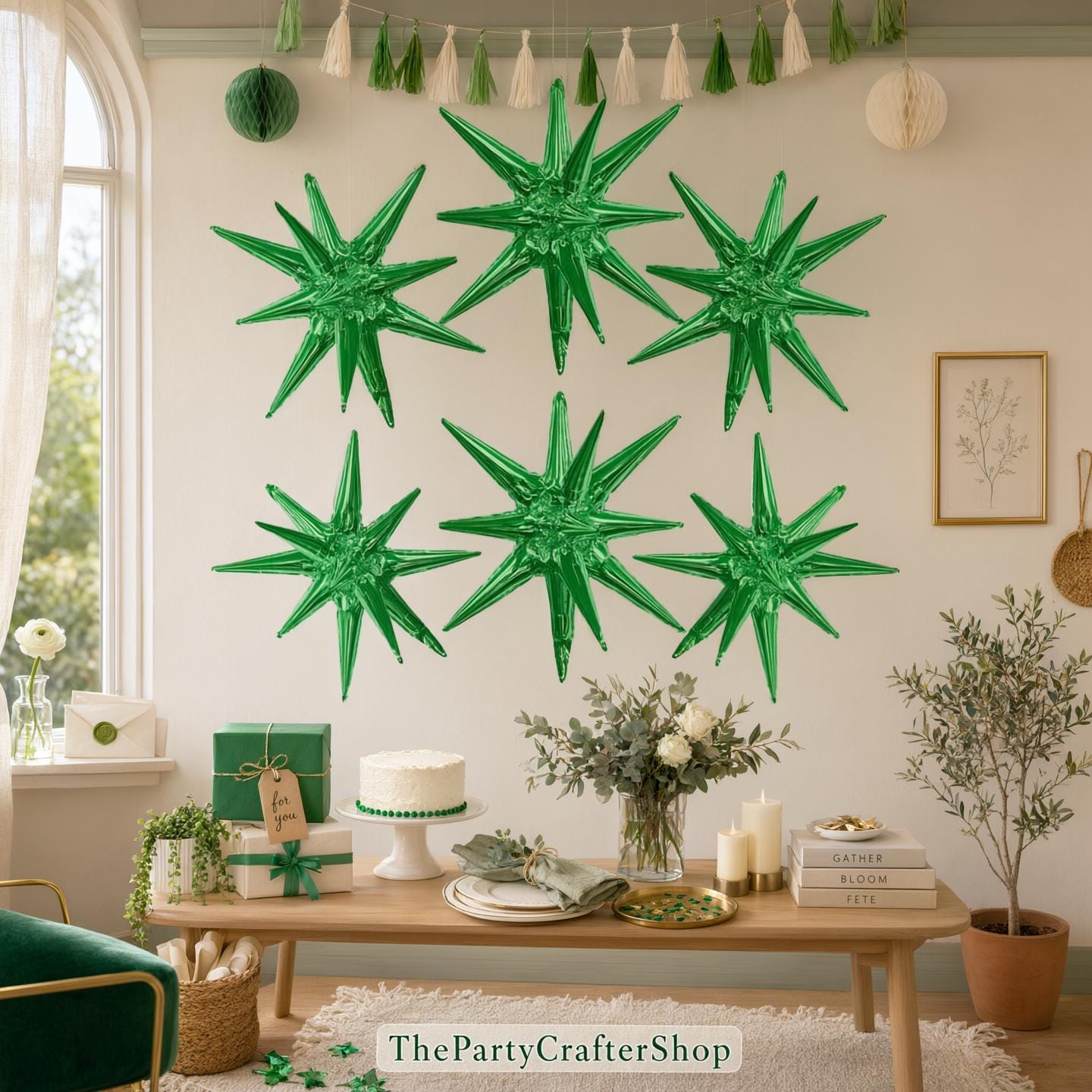 Green Star Foil Balloon, 22 Inch Explosion Spike Mylar Balloon, Wedding Christmas Birthday Party Decor