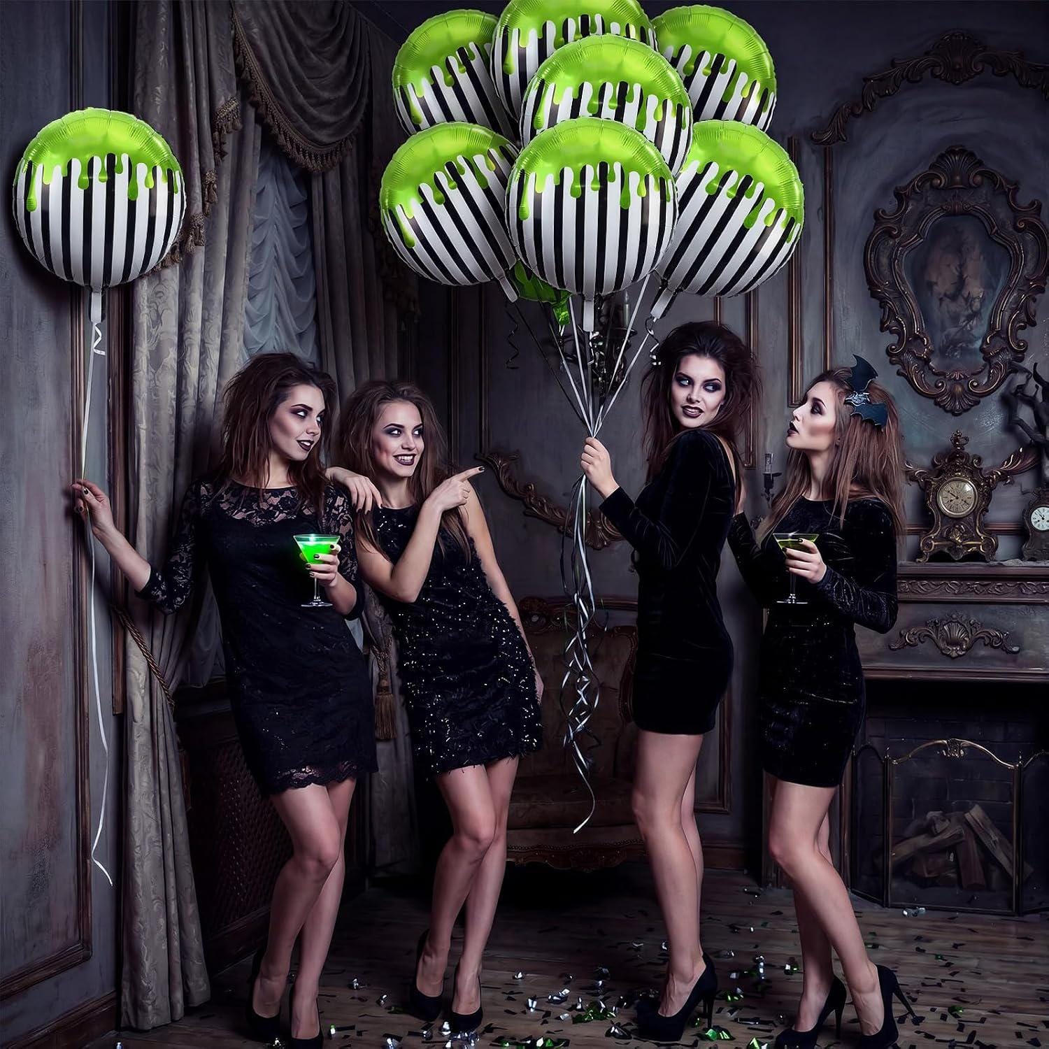 12Pcs Halloween Black White Green Foil Balloon Set, 18 Inch Reusable Mylar Party Decorations