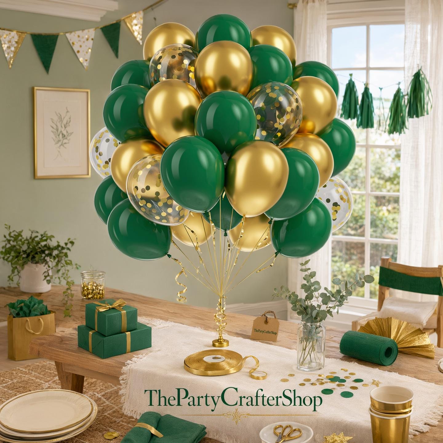 Green Gold Balloon Set, Metallic Chrome Latex Party Decor