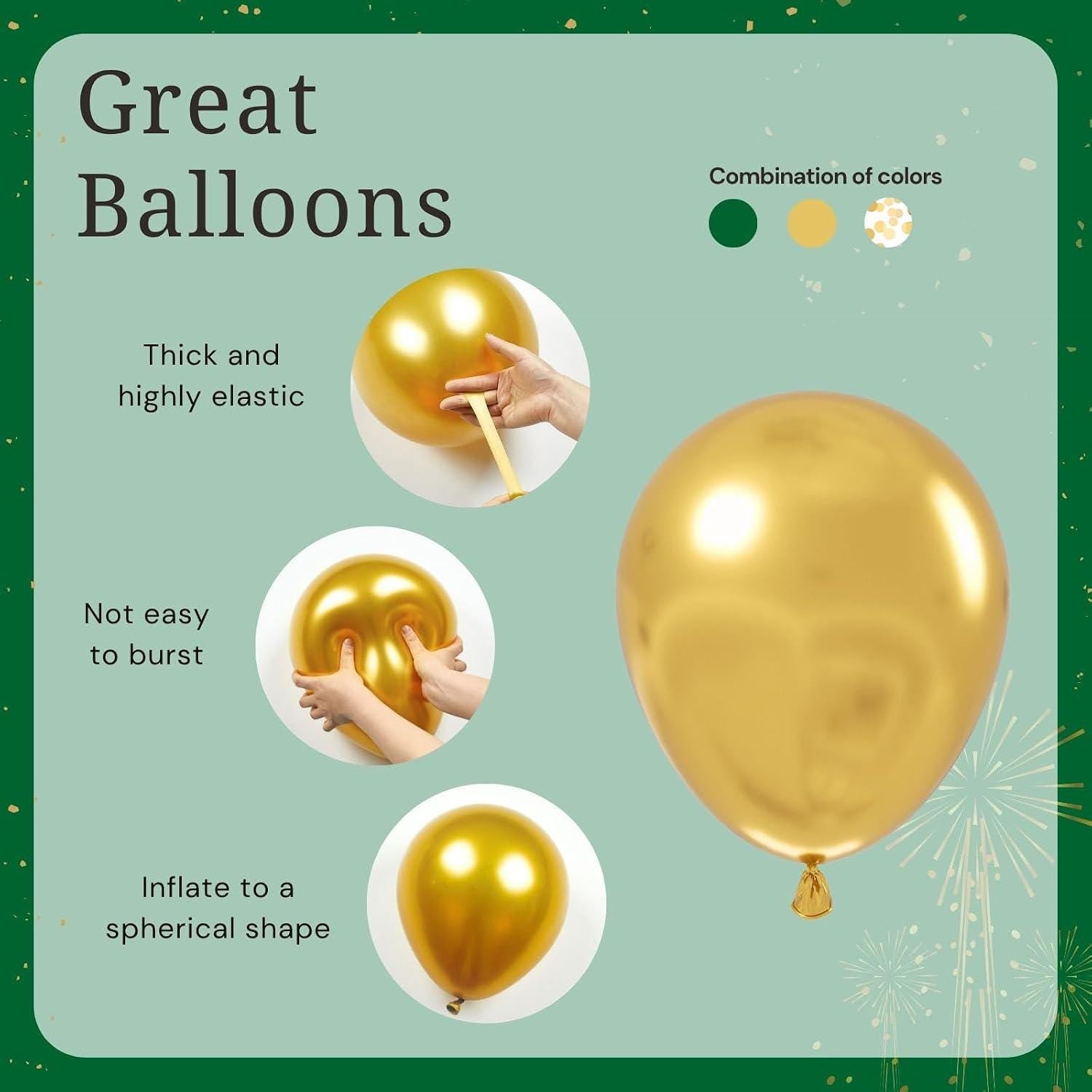 Green Gold Balloon Set, Metallic Chrome Latex Party Decor