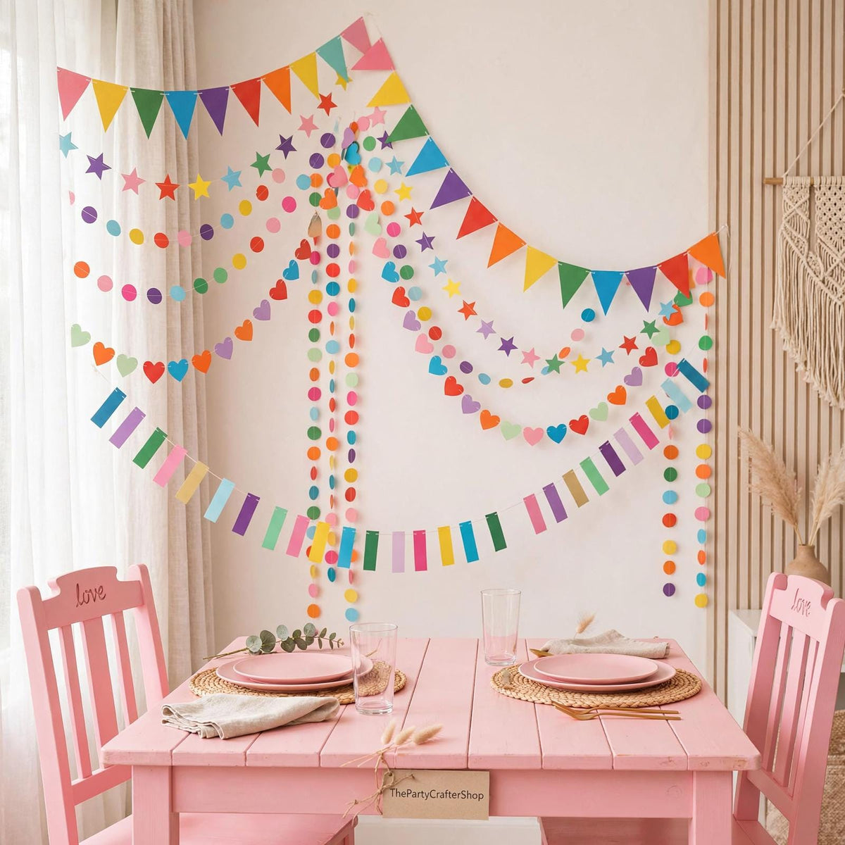 Rainbow Garland Banner | Colorful Pennant Streamers for Parties, Classrooms