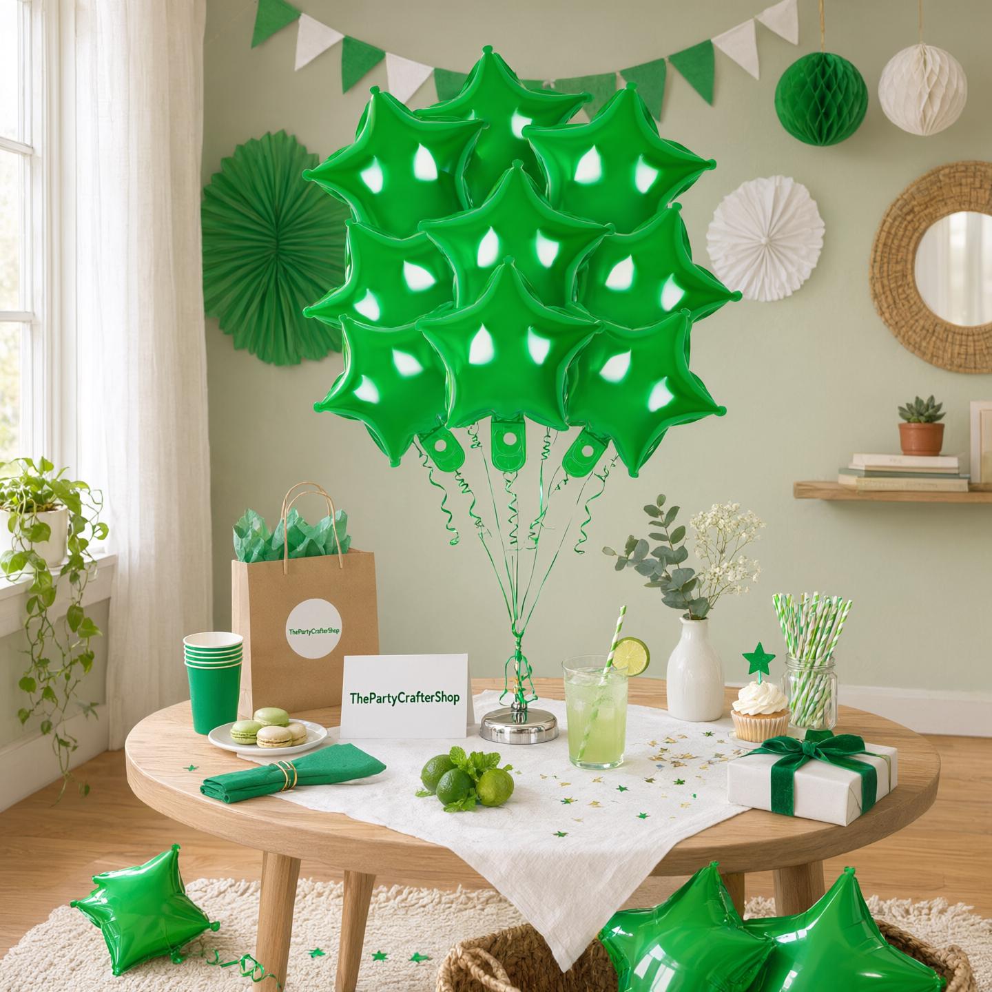 50Pcs Green Star Foil Balloons, 10 Inch Mylar Helium Party Decorations