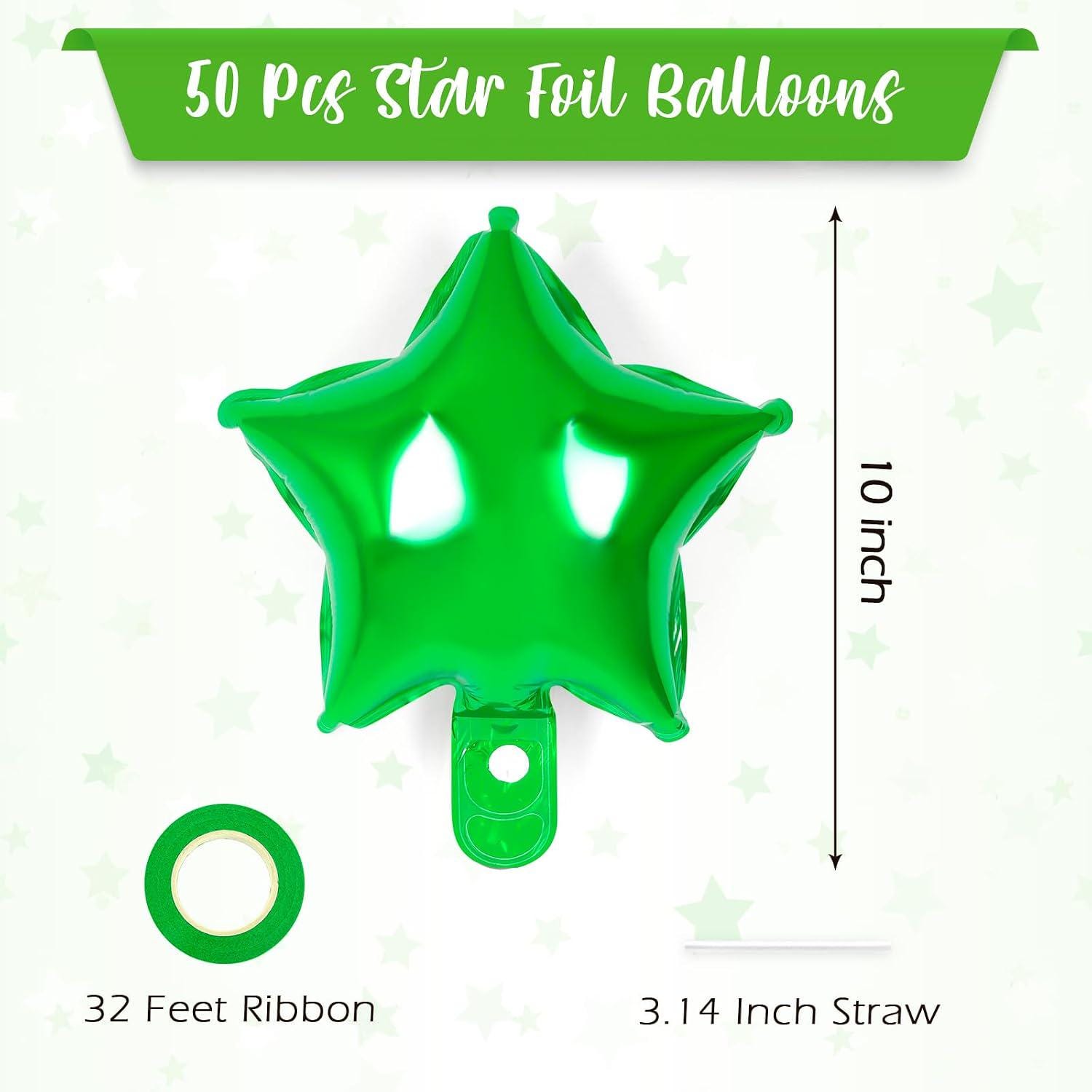 50Pcs Green Star Foil Balloons, 10 Inch Mylar Helium Party Decorations