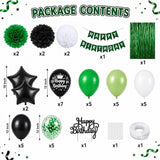 Green Black Birthday Party Decor Kit, Balloons, Fringe Curtain, Banner, Stars