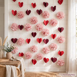 Dusty Rose Pink Party Decor Set | Tissue Pom Poms, Heart Garland (Valentine, Baby Shower)