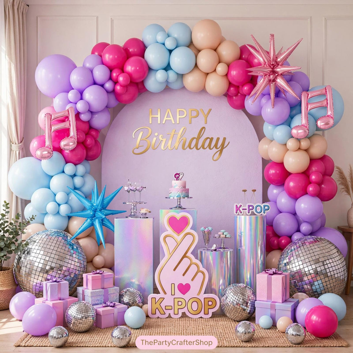 Pink Purple Balloon Garland Kit | Disco Music Birthday Party Decor, Teen Backdrop