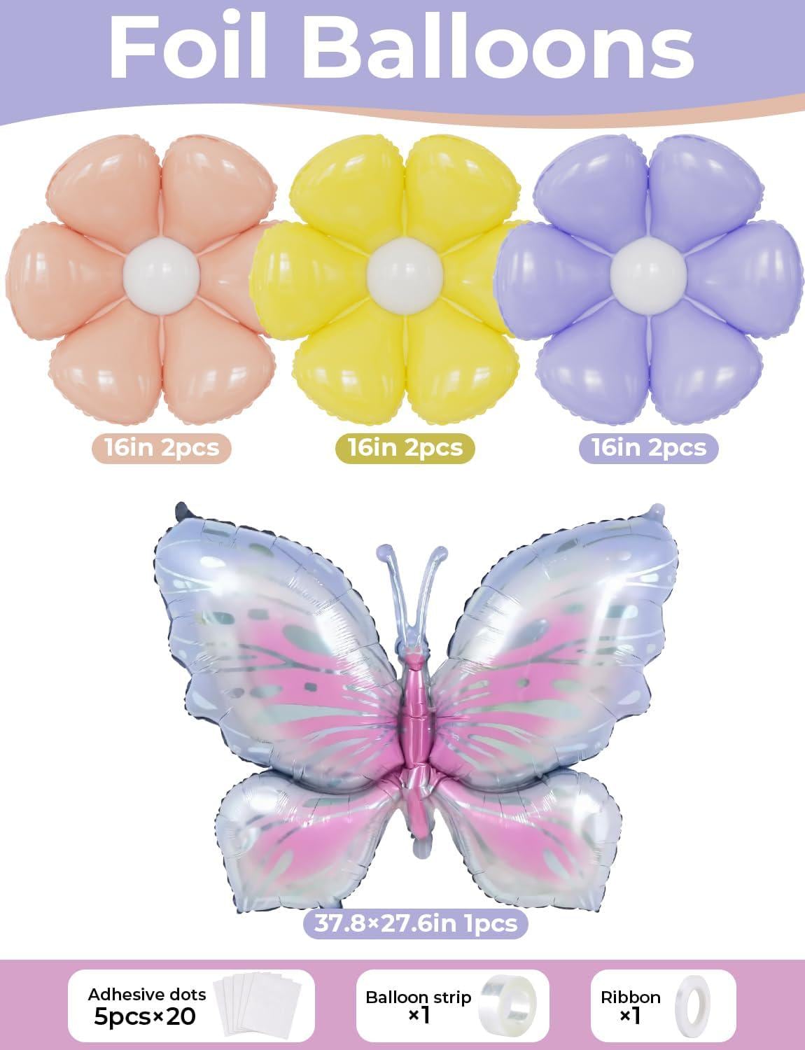 Pastel Butterfly Balloon Arch Kit | Floral Daisy Garland for Baby Shower, Birthday Tea Party