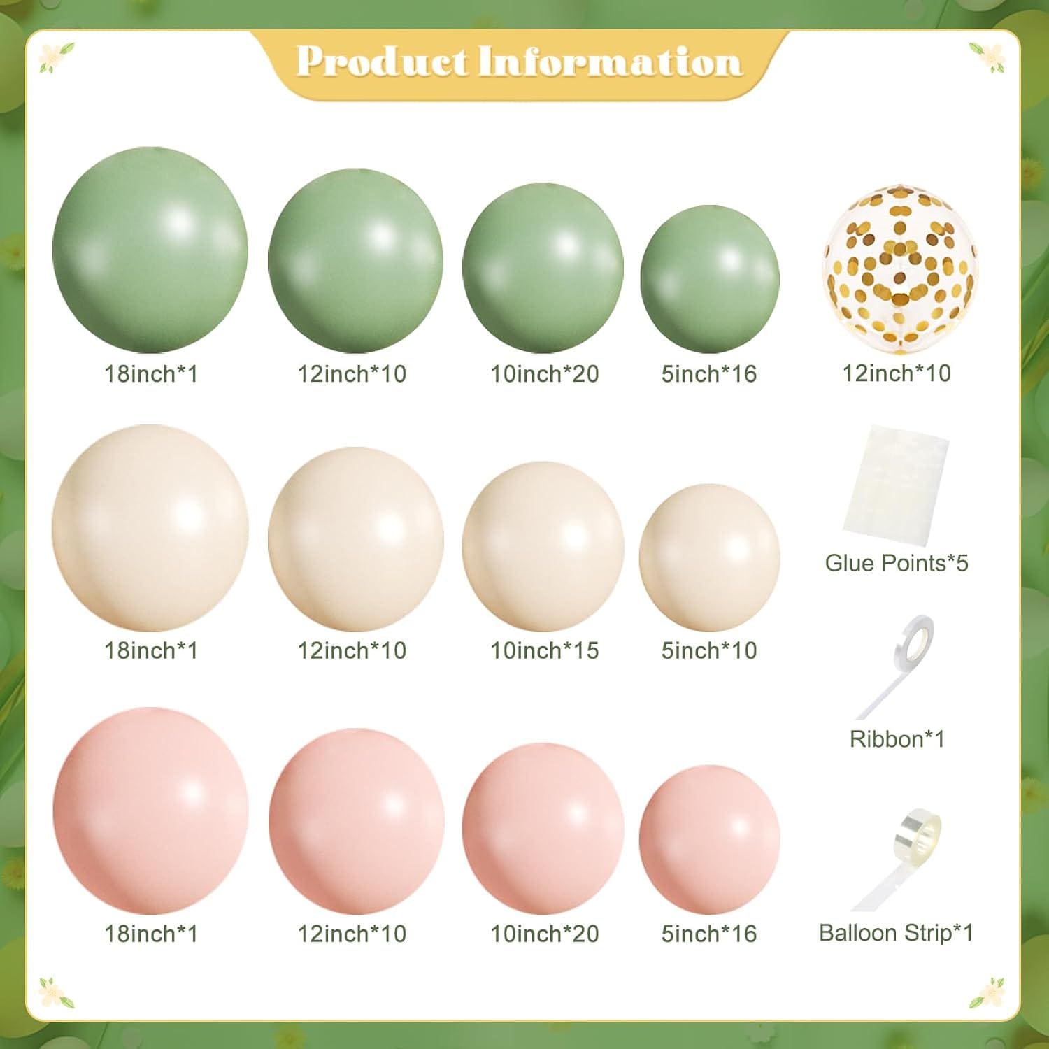 Sage Green Pink Balloon Garland Arch Kit | Pastel Wedding Birthday Party Decor