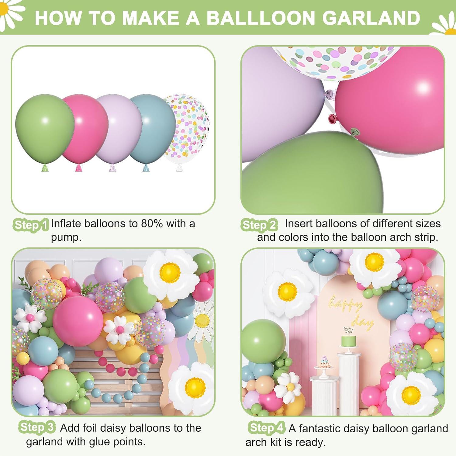 Daisy Balloon Arch Garland Kit | Pastel Flower Party Decor (168 Pc)