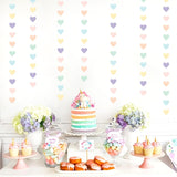 Pastel Rainbow Heart Garland, Birthday Party Backdrop Decor, 52Ft Streamers