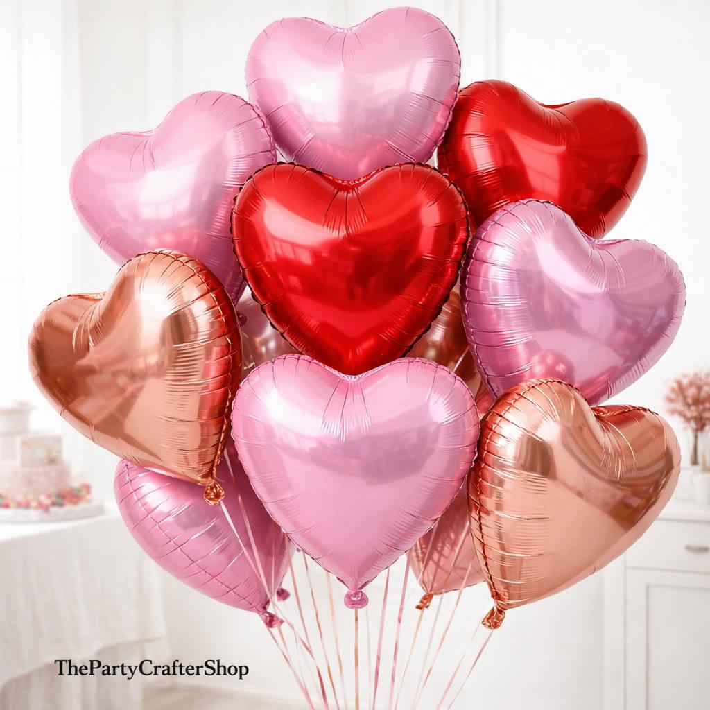 Rose Gold Pink Heart Foil Balloons, 18 Inch Mylar Love Party Decor