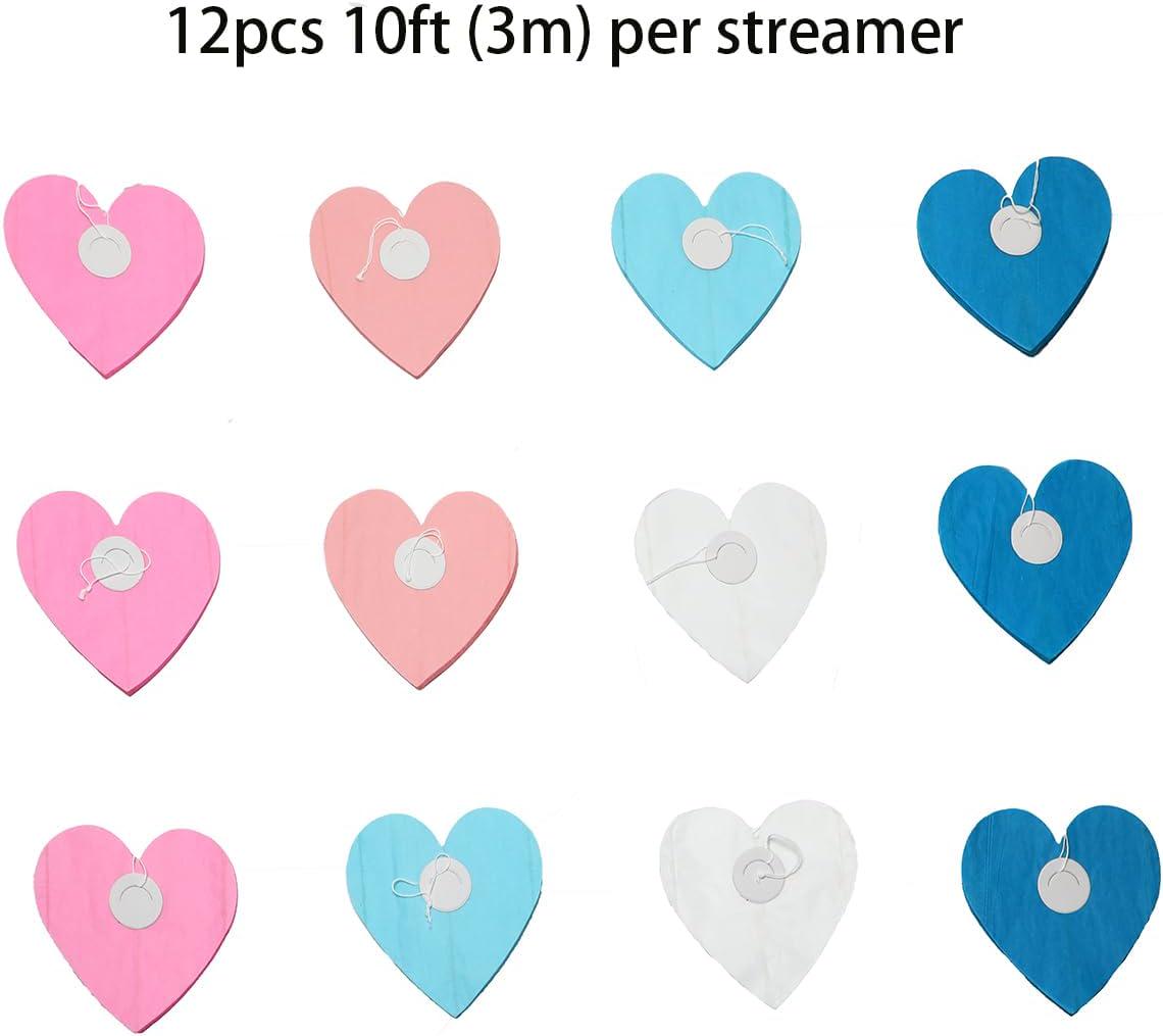 12Pack Heart Paper Streamers, 10Ft Crepe Garland, Multicolor Valentine Wedding Party Decoration