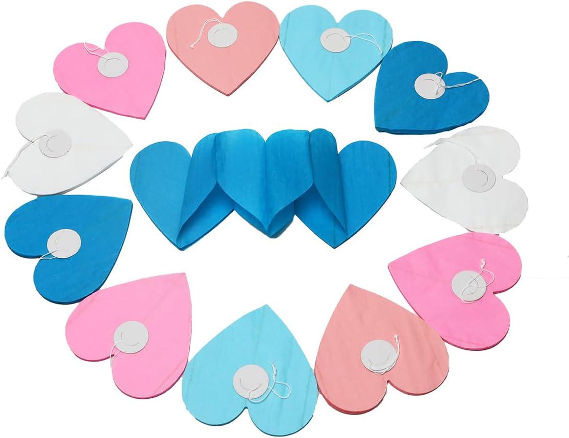 12Pack Heart Paper Streamers, 10Ft Crepe Garland, Multicolor Valentine Wedding Party Decoration
