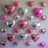 Pink Silver Heart Foil Balloons, 18 Inch Mylar Love Party Decor