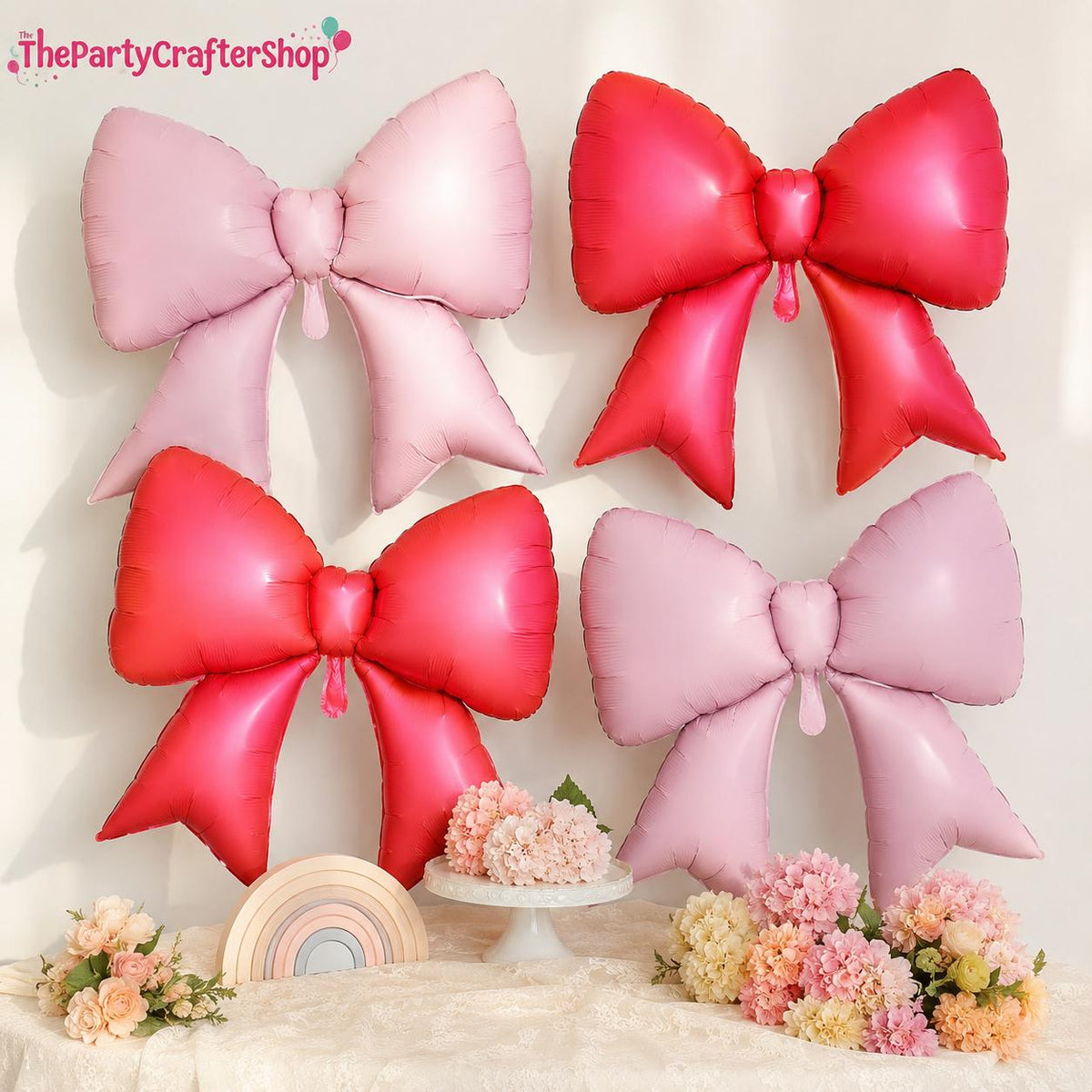 Jumbo Bow Balloons, Red Pink Birthday Party Decor, Valentine Bridal Shower (4Pcs)