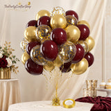 60Pcs Burgundy Gold Balloon Set, Maroon Metallic Confetti Balloons, Graduation Bridal Shower Party Decor