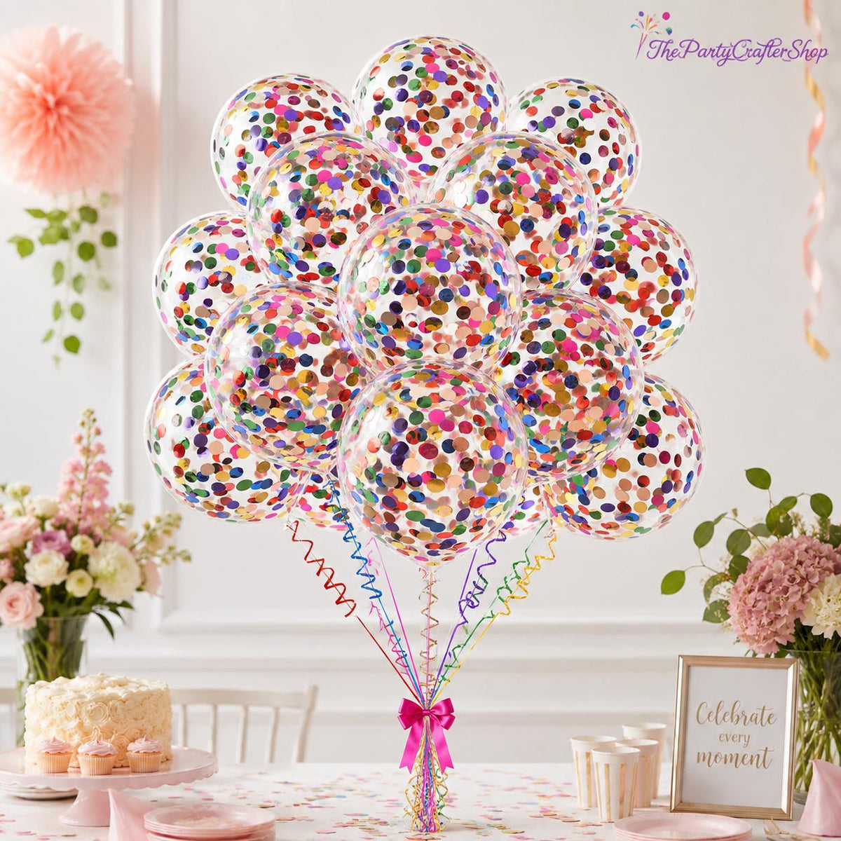 50Pcs Multicolor Confetti Balloon Set, 12 Inch Rainbow Foil Confetti Latex Balloons Party Decor