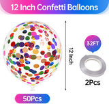 50Pcs Multicolor Confetti Balloon Set, 12 Inch Rainbow Foil Confetti Latex Balloons Party Decor