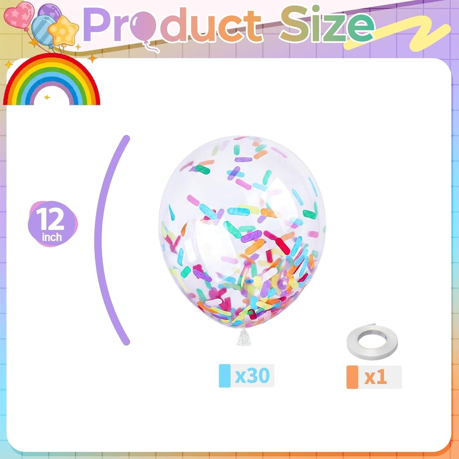Sprinkle Confetti Balloons, 12 Inch Clear Latex Party Decor