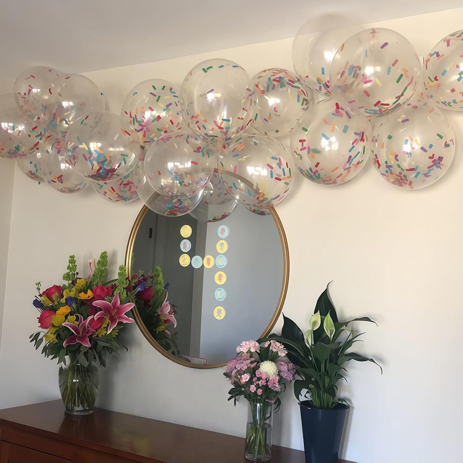 Sprinkle Confetti Balloons, 12 Inch Clear Latex Party Decor