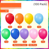 100pcs 12 Inch Rainbow Latex Balloons, Assorted Party Decor