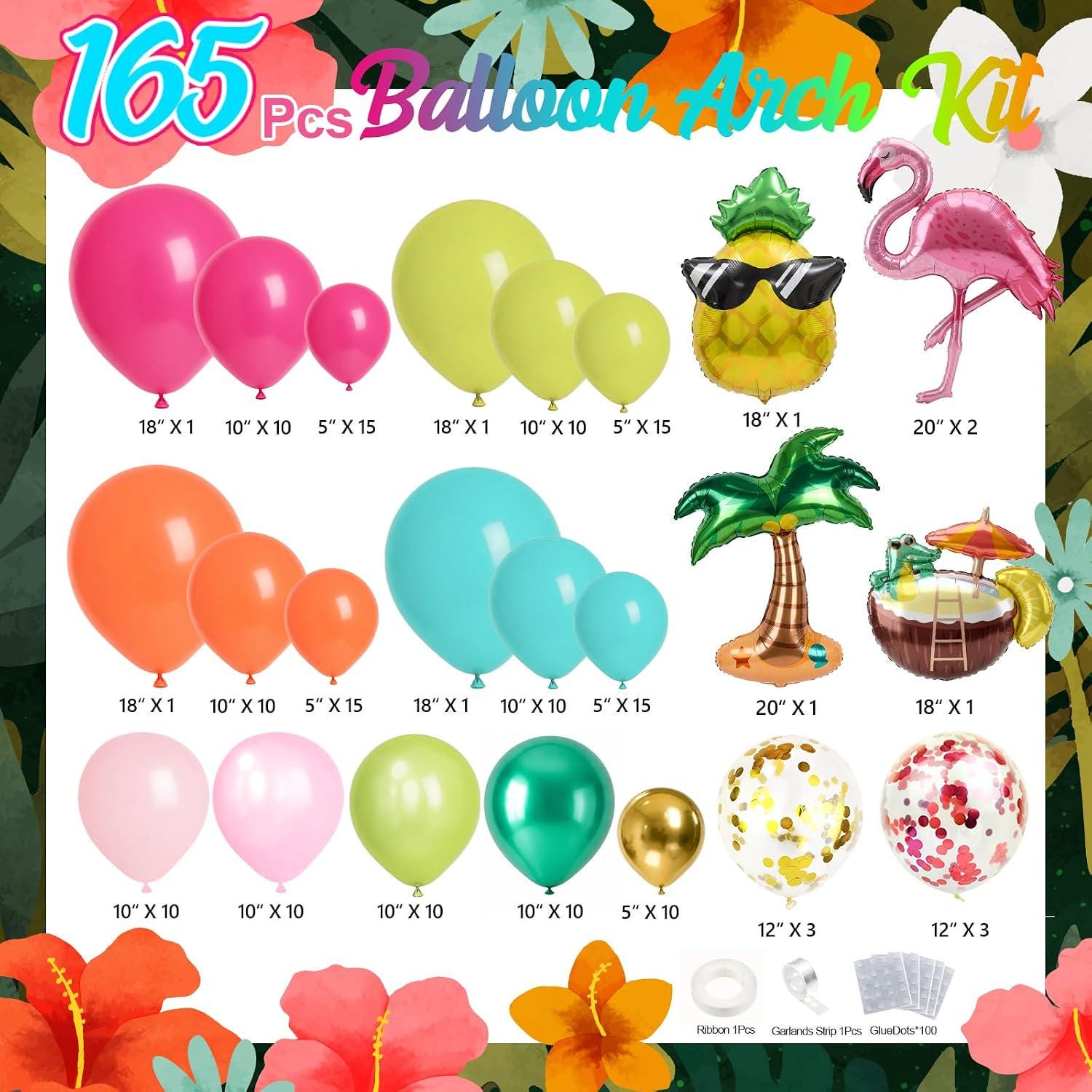 Tropical Balloon Arch Kit | Flamingo Luau Garland, Summer Beach Party Decor