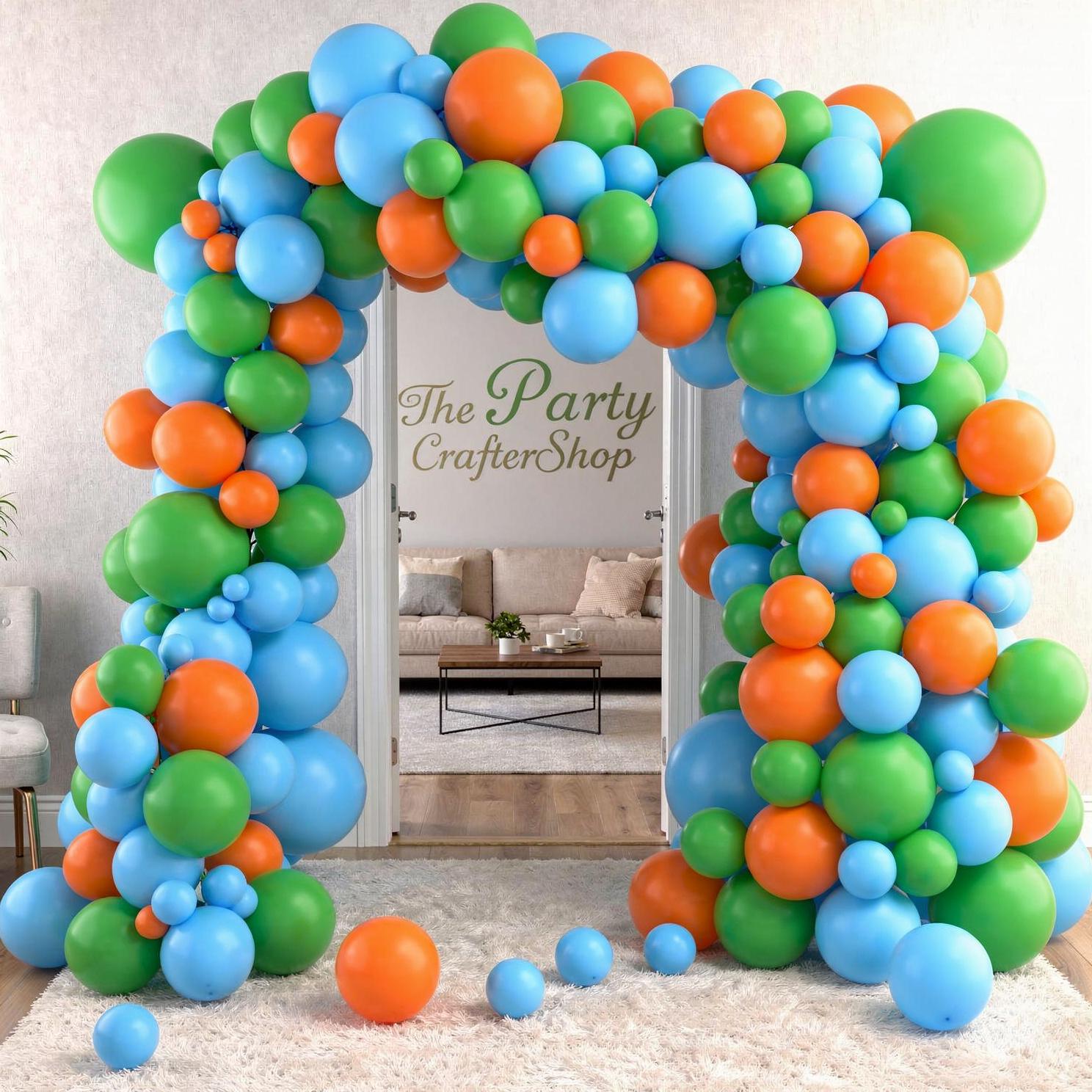 Blue Green Orange Balloon Arch Kit | Race Car Birthday Party Garland