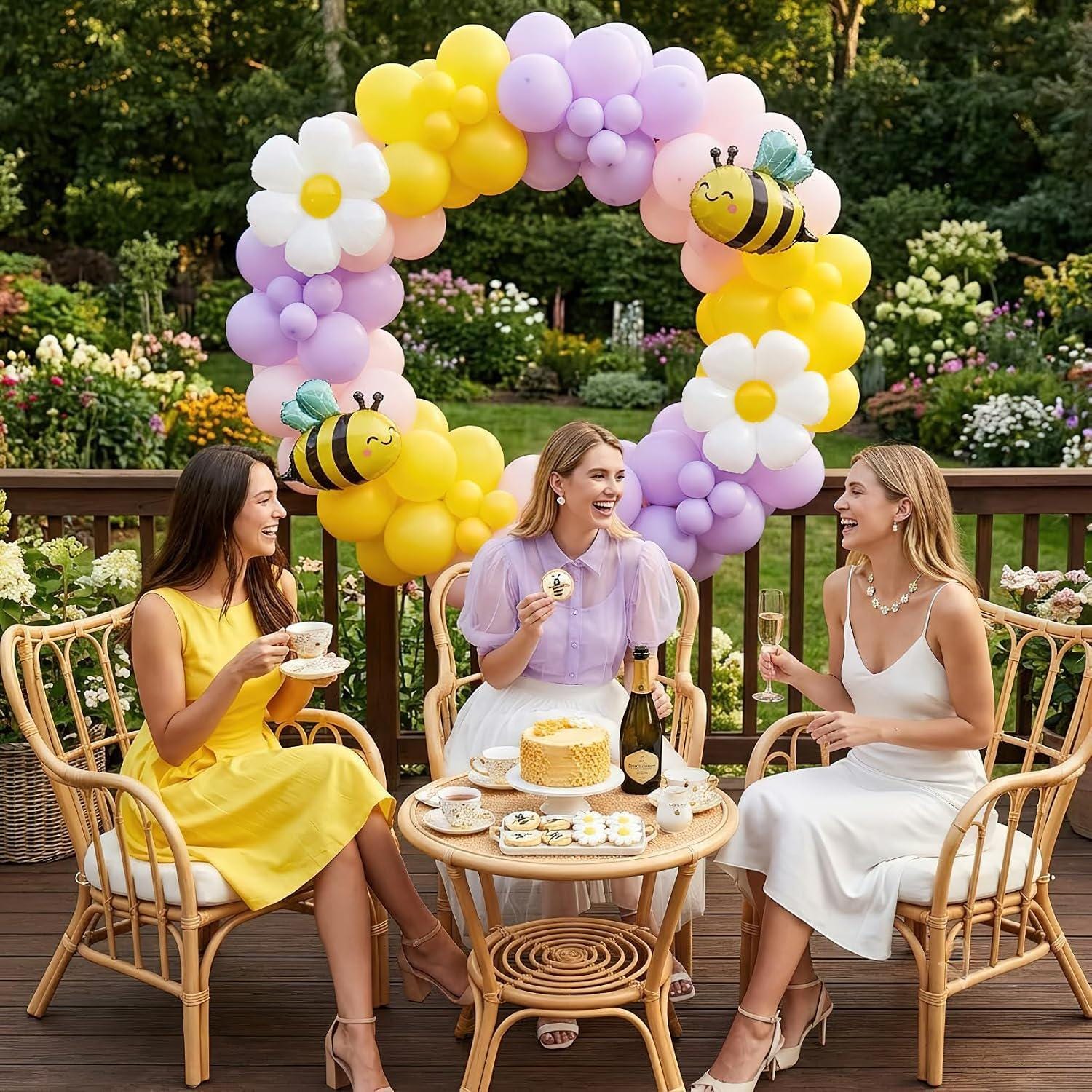 Bee Balloon Arch Kit | Pink Purple Yellow Daisy Balloons, Honeybee Birthday Shower Decor