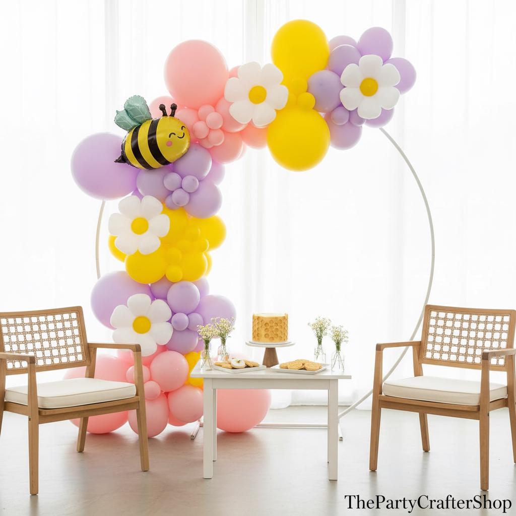 Bee Balloon Arch Kit | Pink Purple Yellow Daisy Balloons, Honeybee Birthday Shower Decor