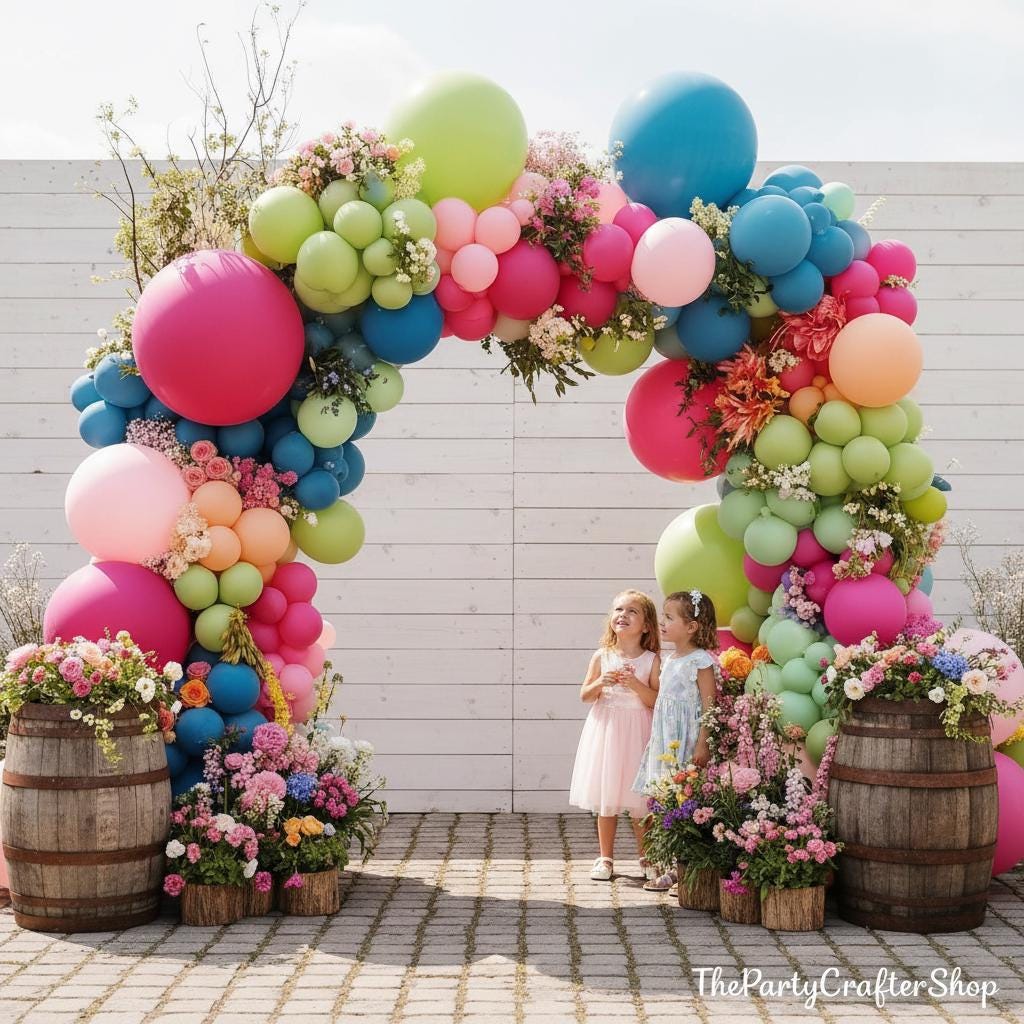 Double Stuffed Balloon Arch Kit | Hot Pink, Green, Blue Garland for Parties
