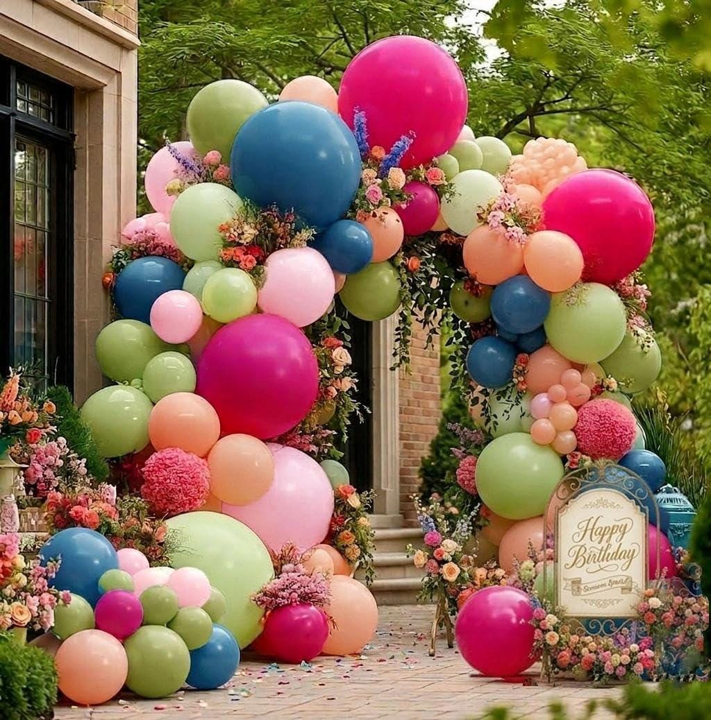 Double Stuffed Balloon Arch Kit | Hot Pink, Green, Blue Garland for Parties