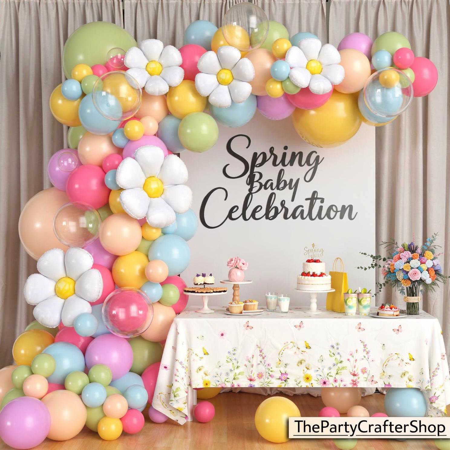 Daisy Balloon Arch Kit | Wildflower Garland, Tablecloth | Baby Shower, Birthday Decor