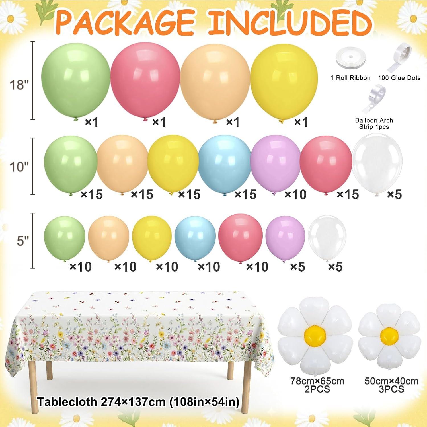 Daisy Balloon Arch Kit | Wildflower Garland, Tablecloth | Baby Shower, Birthday Decor