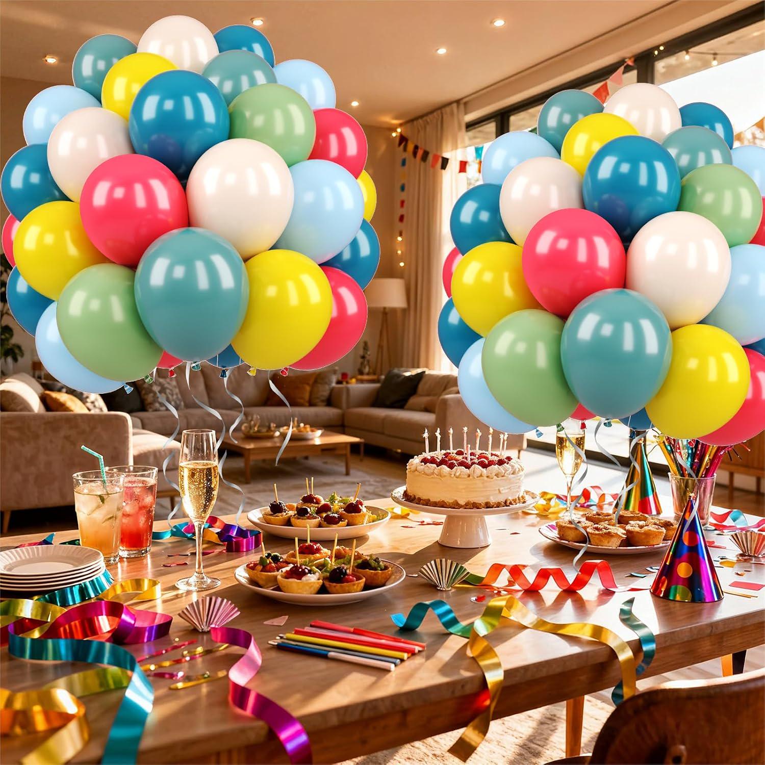 Retro Rainbow Balloon Set, Boho Party Decor, Blue Orange Mustard Yellow