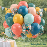 Boho Rainbow Balloon Set, Retro Orange Yellow Blue Confetti Party Decor