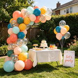 Boho Rainbow Balloon Set, Retro Orange Yellow Blue Confetti Party Decor