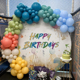 Boho Rainbow Balloon Set, Retro Blue Orange Yellow Olive Green Party Decor