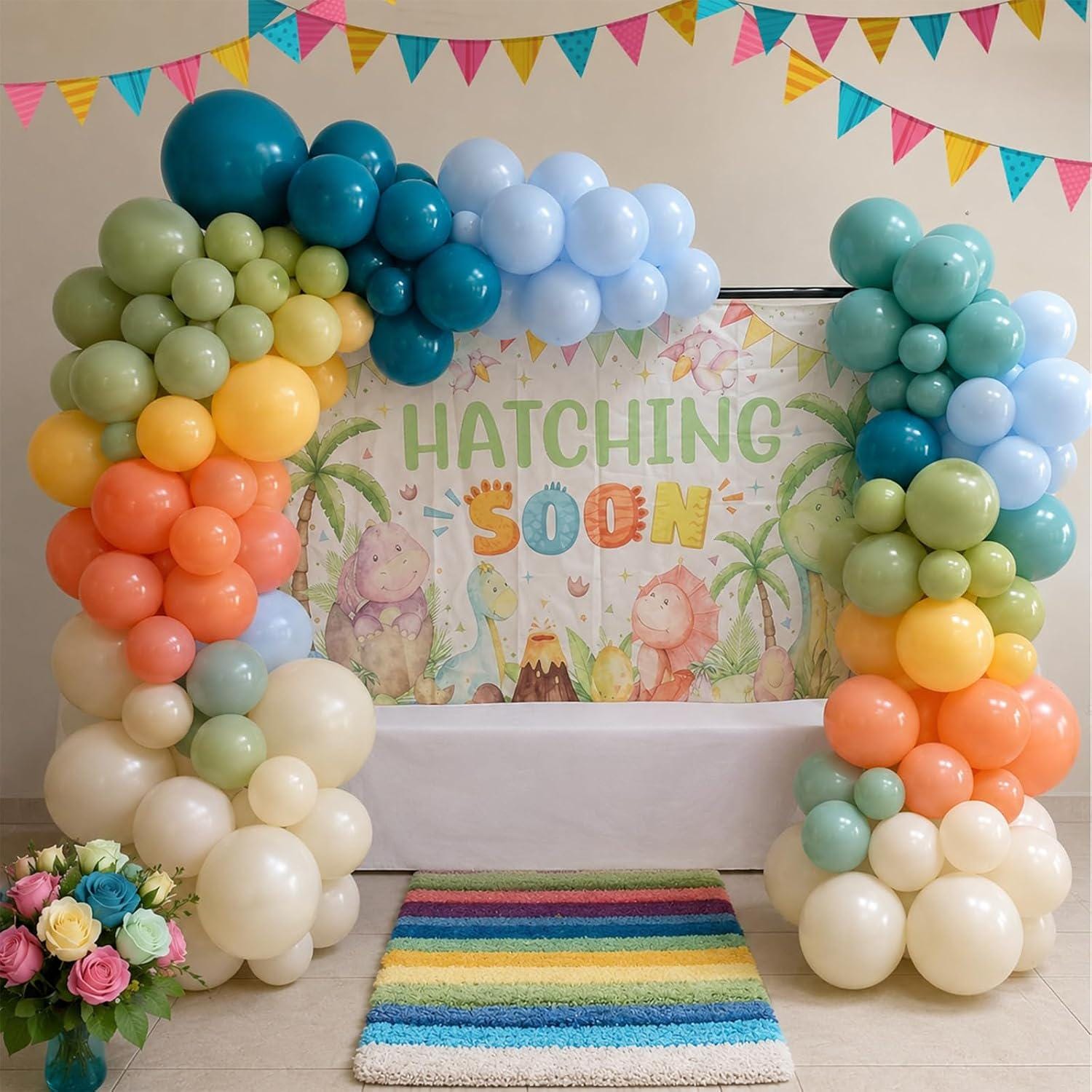Boho Rainbow Balloon Set, Retro Blue Orange Yellow Olive Green Party Decor