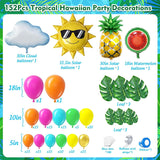 152Pcs Tropical Hawaiian Balloon Arch Kit, Hot Pink Orange Yellow Luau Summer Party Decor