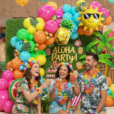152Pcs Tropical Hawaiian Balloon Arch Kit, Hot Pink Orange Yellow Luau Summer Party Decor