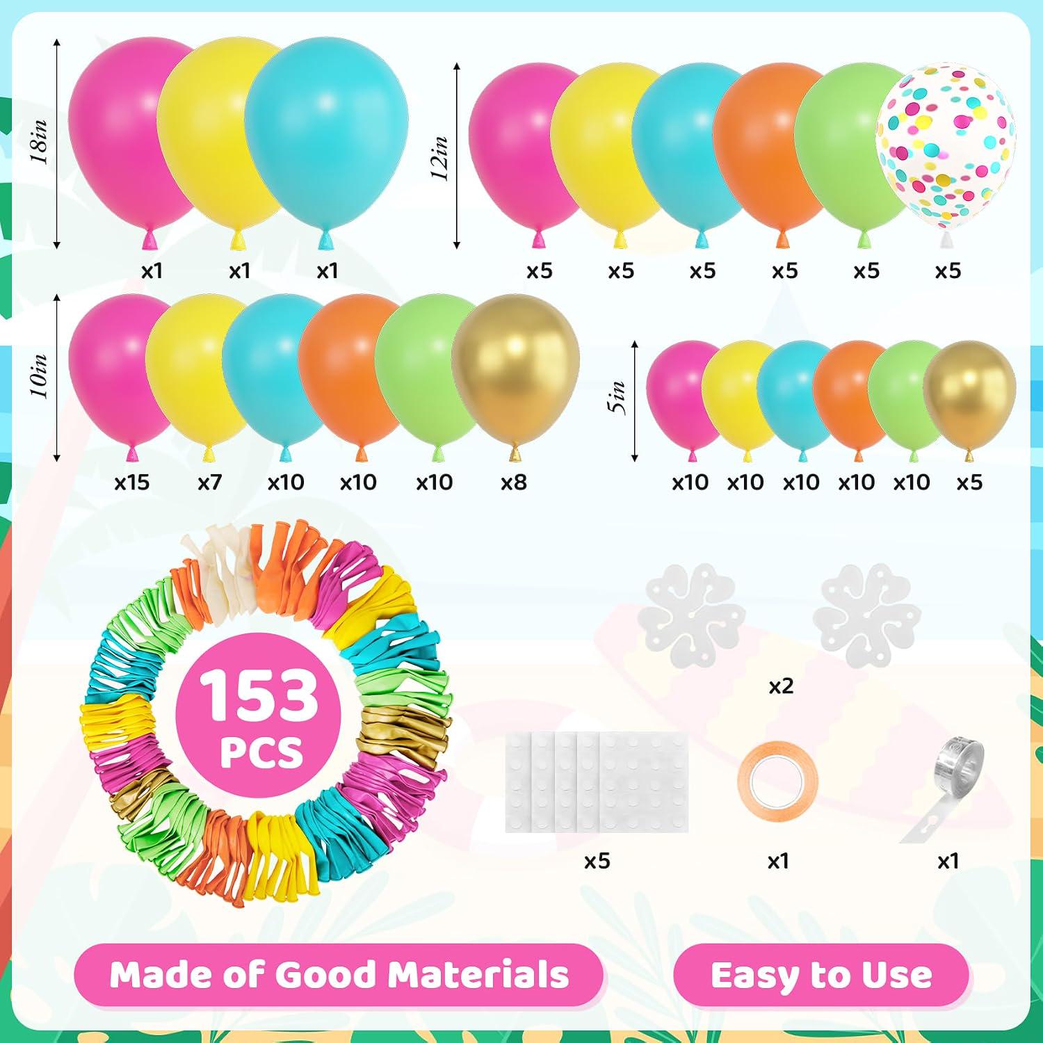 Tropical Balloon Arch Kit, Hot Pink Green Blue Confetti Luau Party Decor