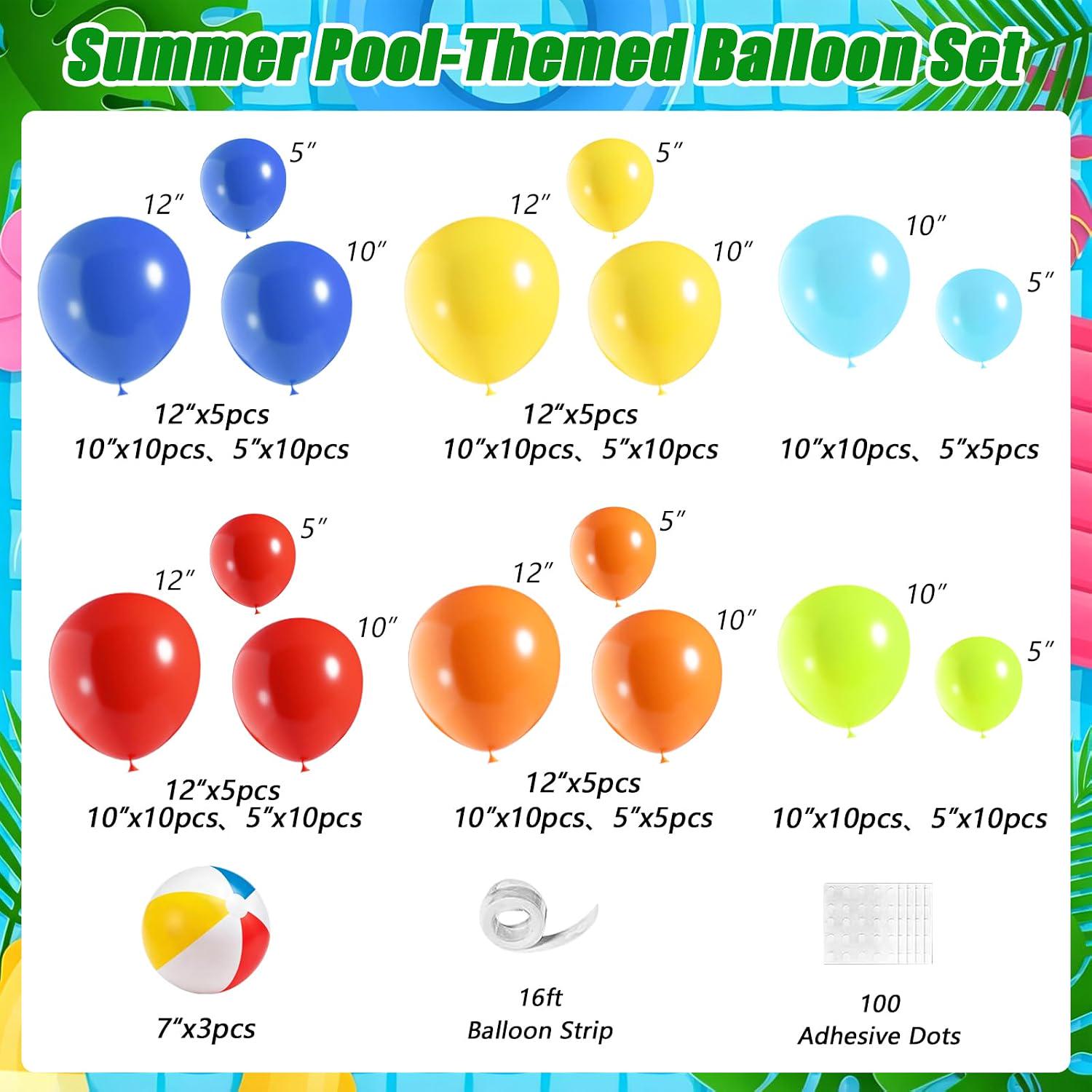 128pc Summer Pool Balloon Arch Kit, Tropical Beach Garland, Luau Party Decor